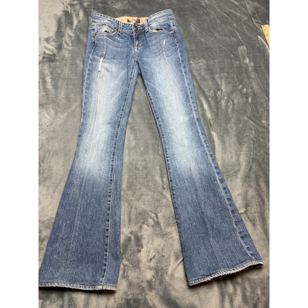 PAIGE Bell Canyon Flare Jeans Womens 25 Low Rise Med Wash 31 Inseam